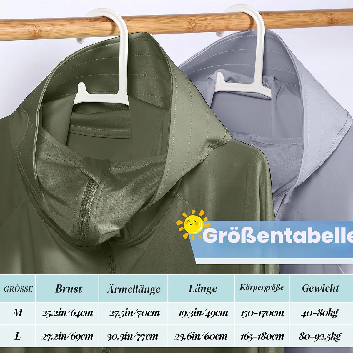 Hercicy 2 Stück kühlende UV-Schutz-Kleidung, Sonnenschutz, Kapuzenjacke, durchgehender Reißverschluss, Sonnenblock, Kleidung für Damen, passend für Größen S-XL
