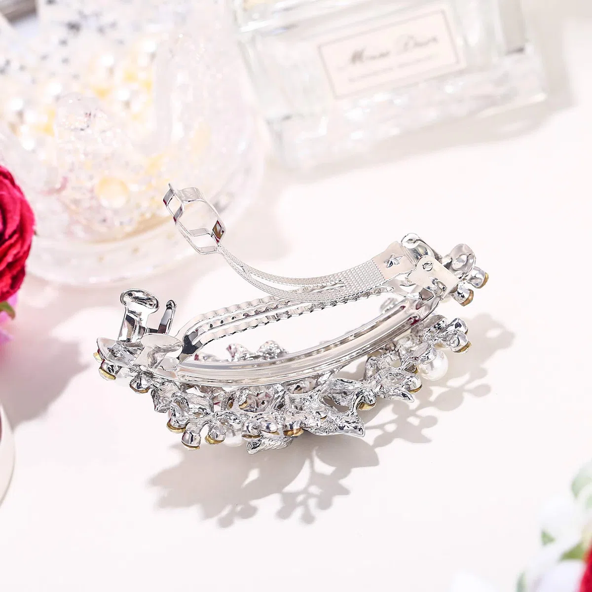 EVER FAITH Haarspange Österreichisches Kristall Braut Hibiskus Blume Blatt Creme simulierte Perle Barrette Haarschmuck