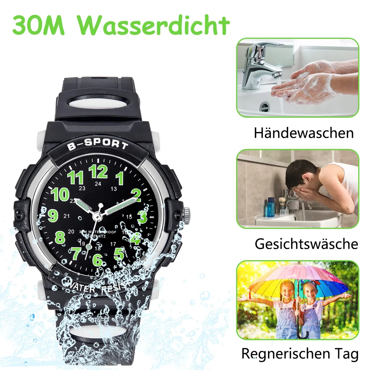 Kinderuhr Jungen Mädchen,Armbanduhr Jungen Analog,Armbanduhr Kinder,Analog Quartz Uhr mit Kinderuhr Kautschuk Wasserdicht Outdoor Sports Uhren