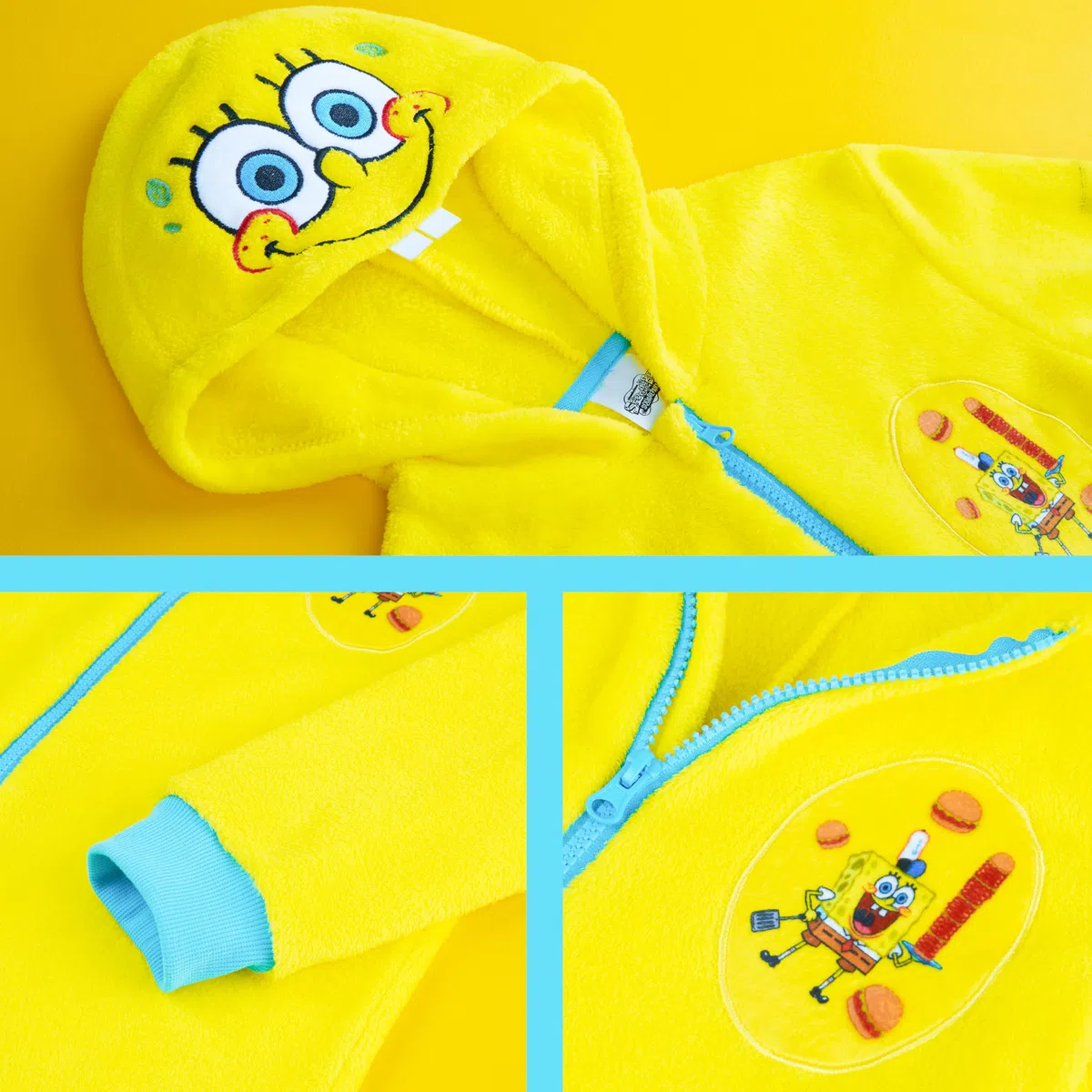 Spongebob Schwammkopf Onesie Für Kinder und Mädchen 5–14, Fleece Jumpsuit Schlafanzug Mit Kapuze, Geschenk Für Mädchen