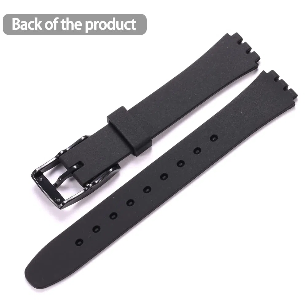 WRISTARMOR 12 mm Silikonarmband Ersatz für Swatch LL118/LB153/LN153/LB170E/LK396/LK390/LK354D/LP159/LW167/LL123 Damen Lady Silikonarmband Schweißfeste Dornschließe Uhrenarmband mit Werkzeug (schwarz)