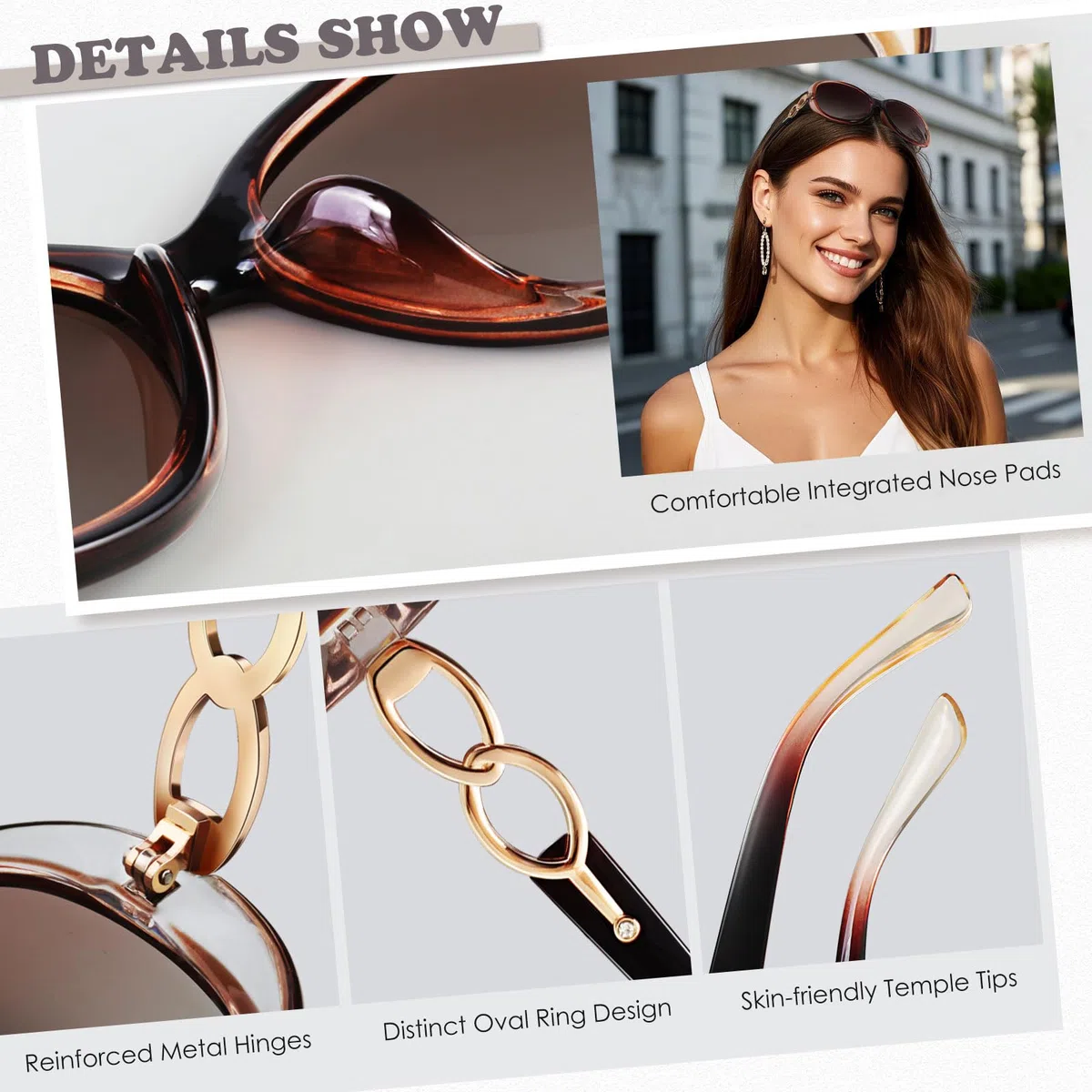 Sunier Sonnenbrille Damen Polarisiert Groß Übergroße Elegant Klassische Vintage Oversize Sonnenbrille Frauen mit 100% UV400 Schutz