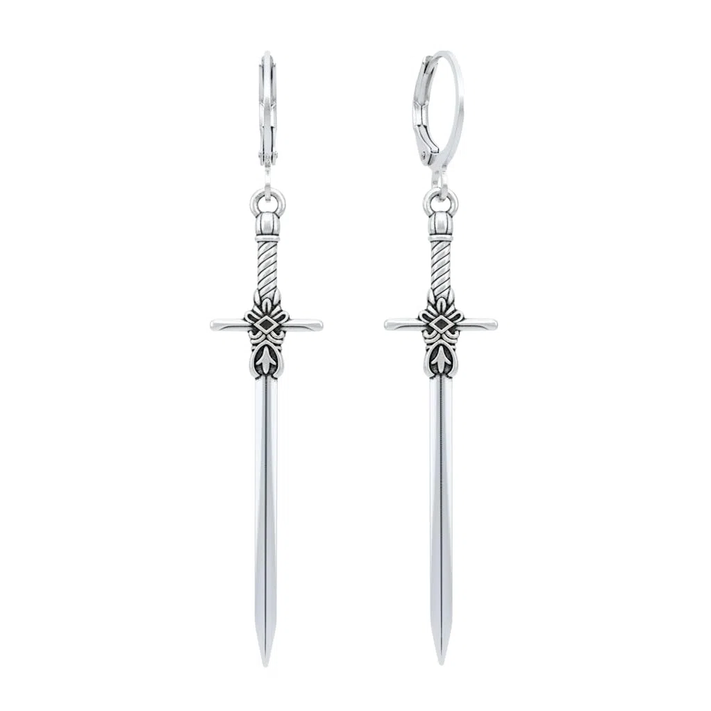 bySantana - 5cm Silber Schwert Ohrringe, Handgefertigt Fantasie Schmuck, Coole Geschenkidee, Mittelalter Dolch Ohrhänger
