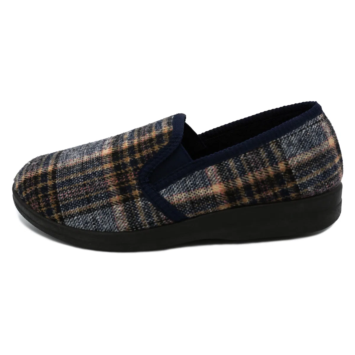 Herren Hausschuhe kariert | Bequeme Pantoffeln für Männer mit rutschfester Sohle | Leichte & warme Slipper für Zuhause in klassischer Filzoptik | Farbe: Grau & weitere