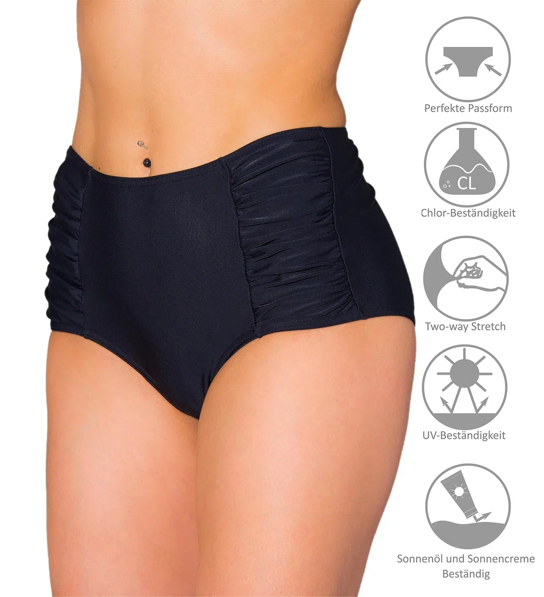 Aquarti Bikinihose Damen mit Hoher Taille und Raffung – Klassische Bikinihosen für Damen in Uni-Farben