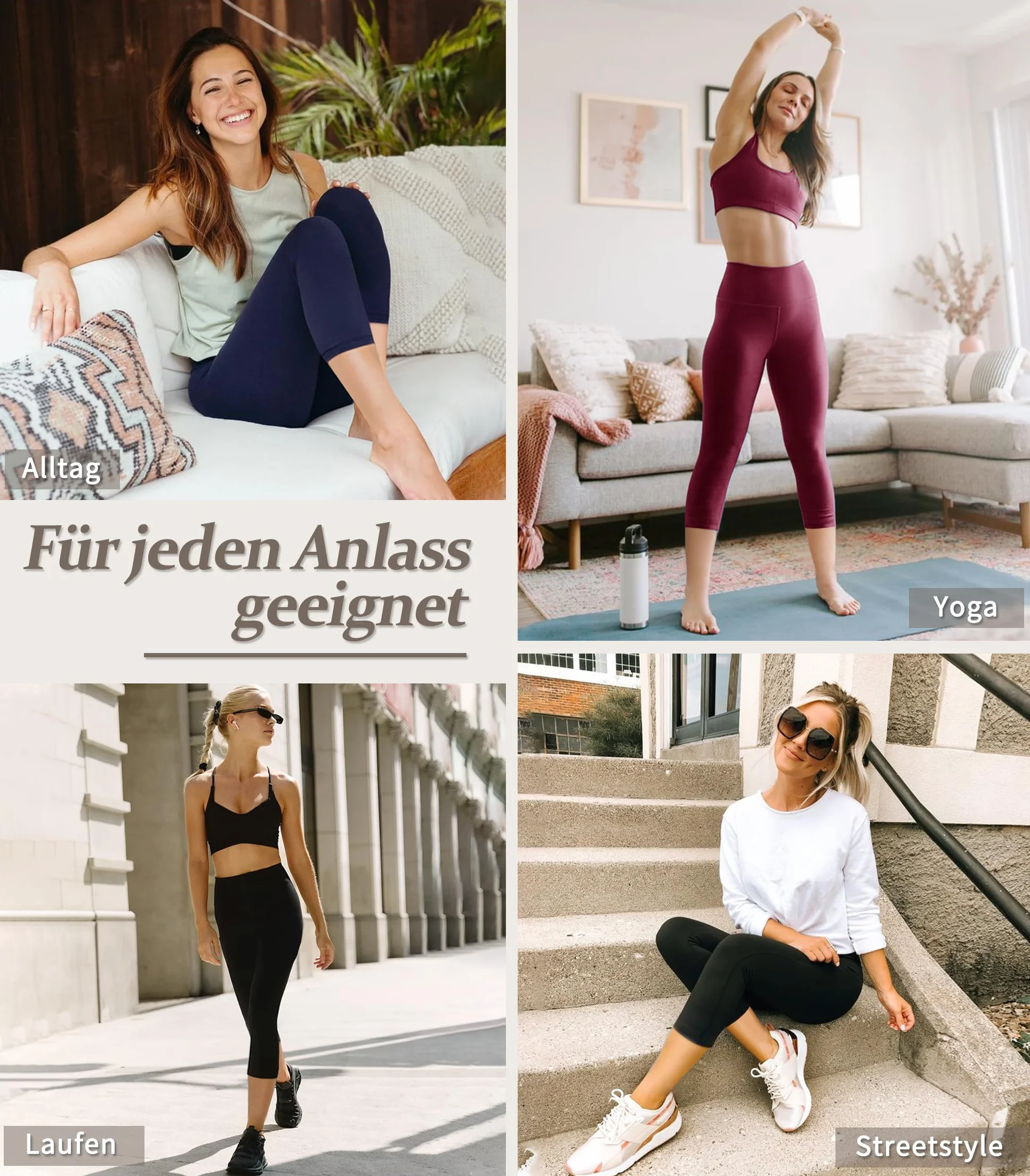 BAYDI Creamlush Capri Leggings Damen High Waist 3/4 Leggings für Yoga Pilates Freizeit Alltag