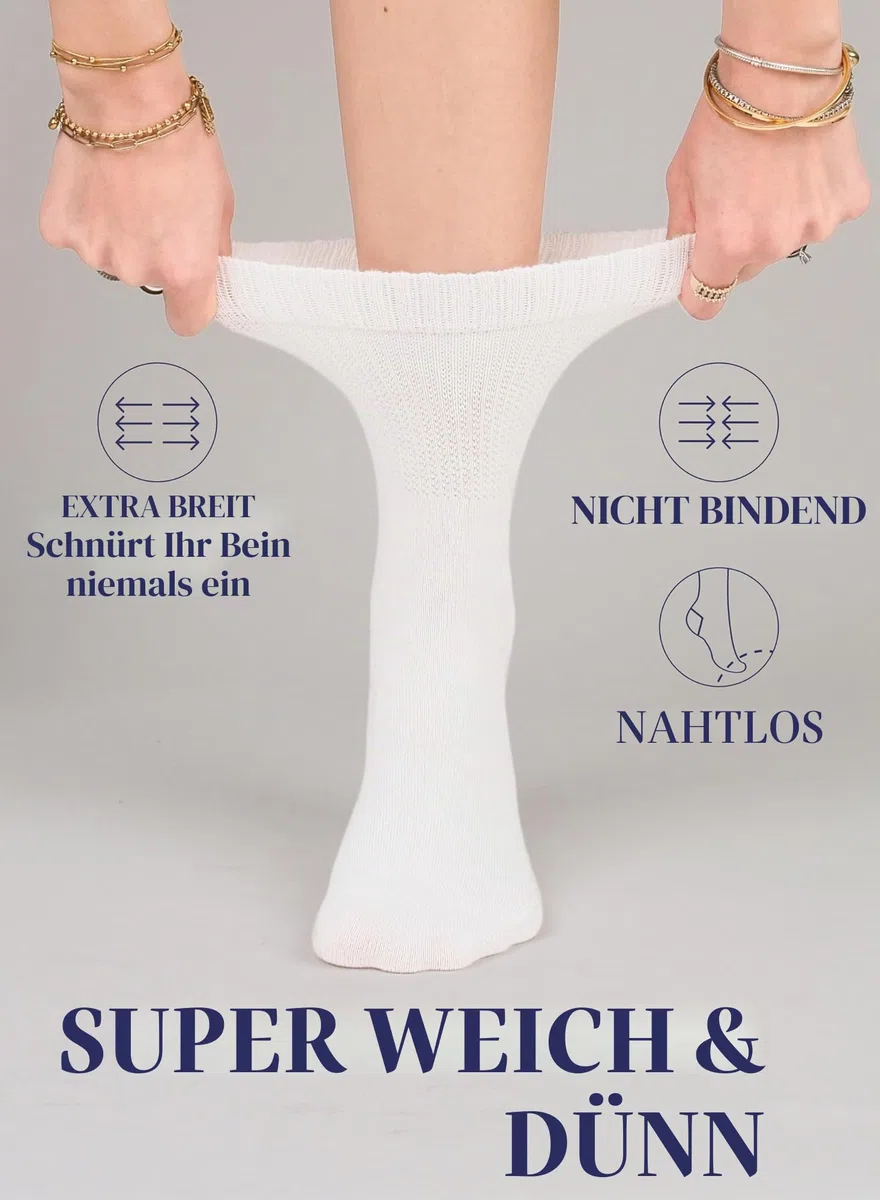 Hugh Ugoli Damen Bambus Diabetiker Crew Socken [4 Paar] | Superweiche, Dünne & Atmungsaktiv Socken, Breit & Locker für Geschwollene Knöchel | Nicht Bindende & Nahtlos | Schuhgröße: 36–39/39–43