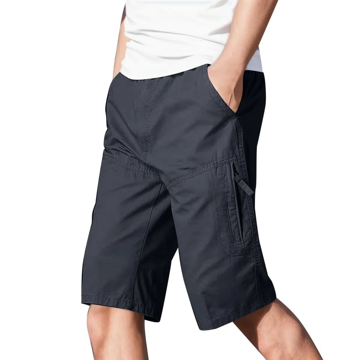 Generisch Cargo Hosen Herren Cargohose Herren Baumwolle Vier Jahreszeiten Einfache Einfarbige Elastische Taille Overalls Casual Hosen Shorts Herren Cargohose Baggy
