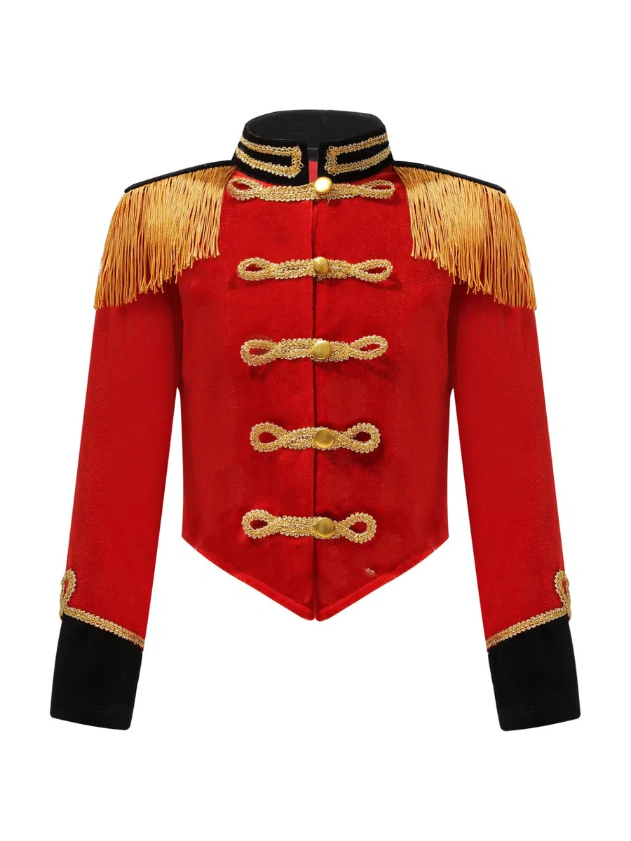 Zirkus Jacke Kinder Mädchen Dompteurin Kostüm Langarm Blazer Fransen Quasten Mantel Mit Hut Handschuhe Zauberstab Marching Band Drummer Uniform