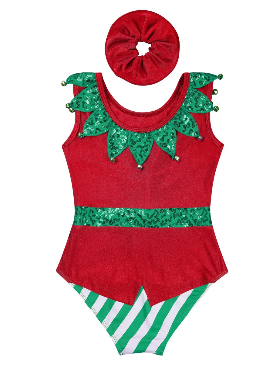 Mädchen Turnanzug Gymnastikanzug Weihnachten Body Overall Jumpsuit Kinder Weihnachtself Kostüm Weihnachten Party Outfits