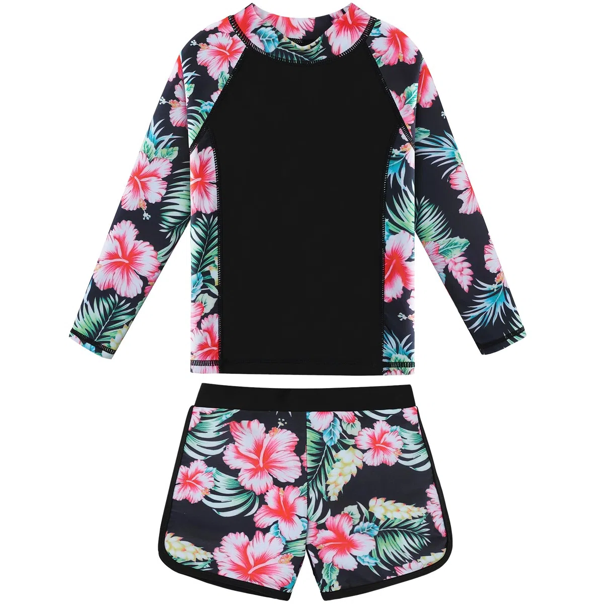 Mädchen Jacquard Zweiteilige Langarm Badeanzug Schnelltrocknend UV Schutz 50+ Schwimmanzug Girls Swimsuit von 3 bis 16 Jahren