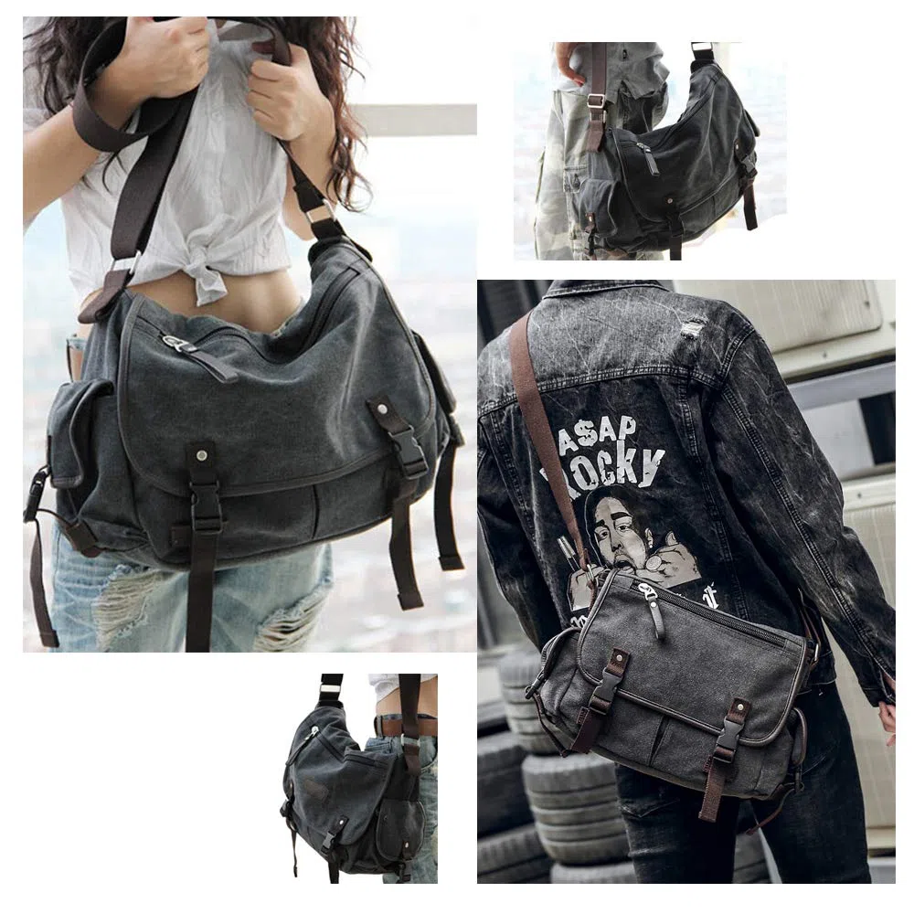 Vintage Canvas Messenger Bag Große Buch Laptop Umhängetasche