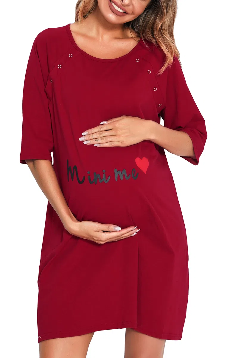 Vlazom Damen Nachthemd Damen Schlafanzug Pyjama Sommer Nachtwäsche Umstandskleidung Damen Geburt Stillnachthemd mit Durchgehender Knopfleiste