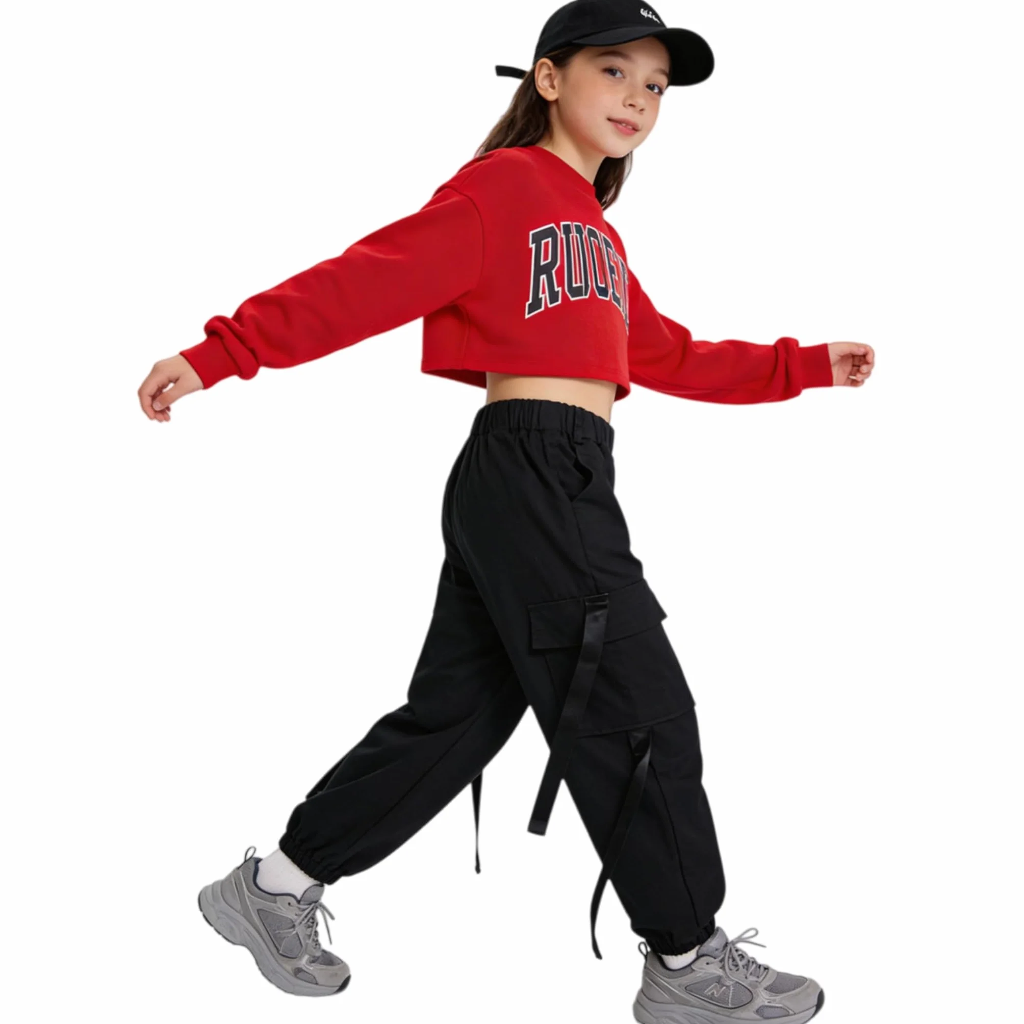 Rolanko Mädchen Hip Hop Hose Kinder Cargohose Elastische Jogginghose für Streetwear Tanz