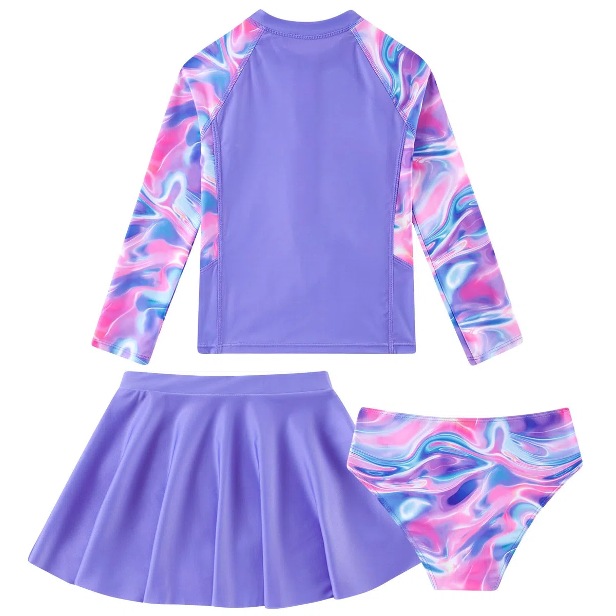 ALISISTER Badeanzug Mädchen Langärmlig Reißverschluss Bademode Tankini UPF 50+ 3-Teiliger Badeanzug mit Rock für Strand 6-12 Jahre