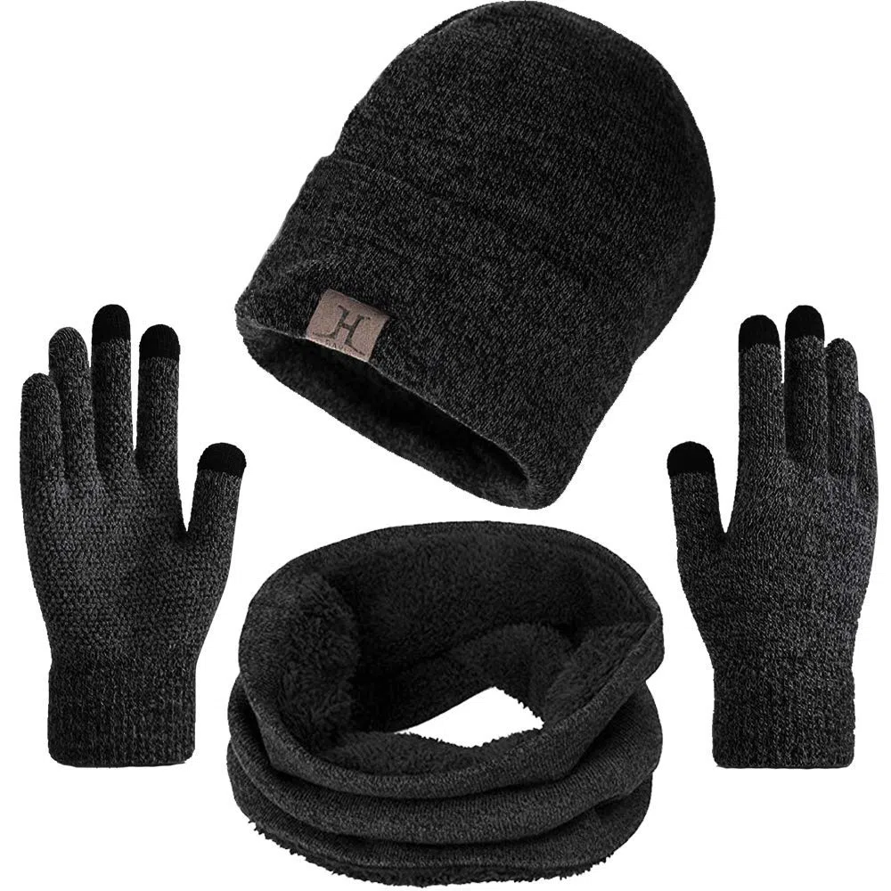 Mütze Herren Damen Wintermütze Schal Touchscreen Handschuh Set, Beanie Strickmütze Winter Loop Schal mit Fleecefutter Warmemütze Schlauchschal Handschuhe für Herren Damen