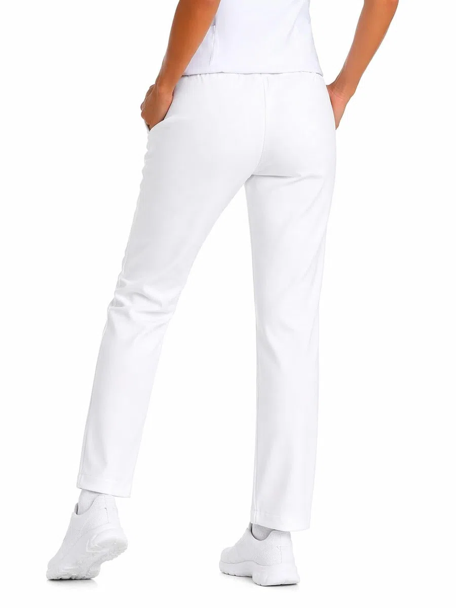 Damen Hose Weiß – Bequeme Stretch Arbeitshose für Pflege, Klinik & Praxis – Elastischer Bund, Pflegeleicht - Größe 34-54