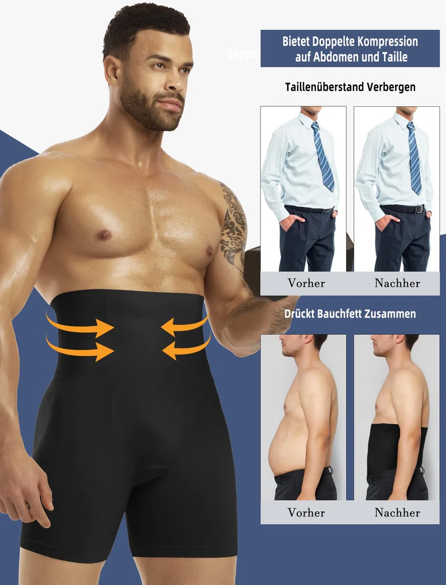 MISS MOLY Shapewear Boxershorts Herren Hohe Taille Kompressionsshorts Nahtloses Figurformende Unterwäsche Herren Body Shaper Bauch Kontrolle Bauch Weg Retroshorts