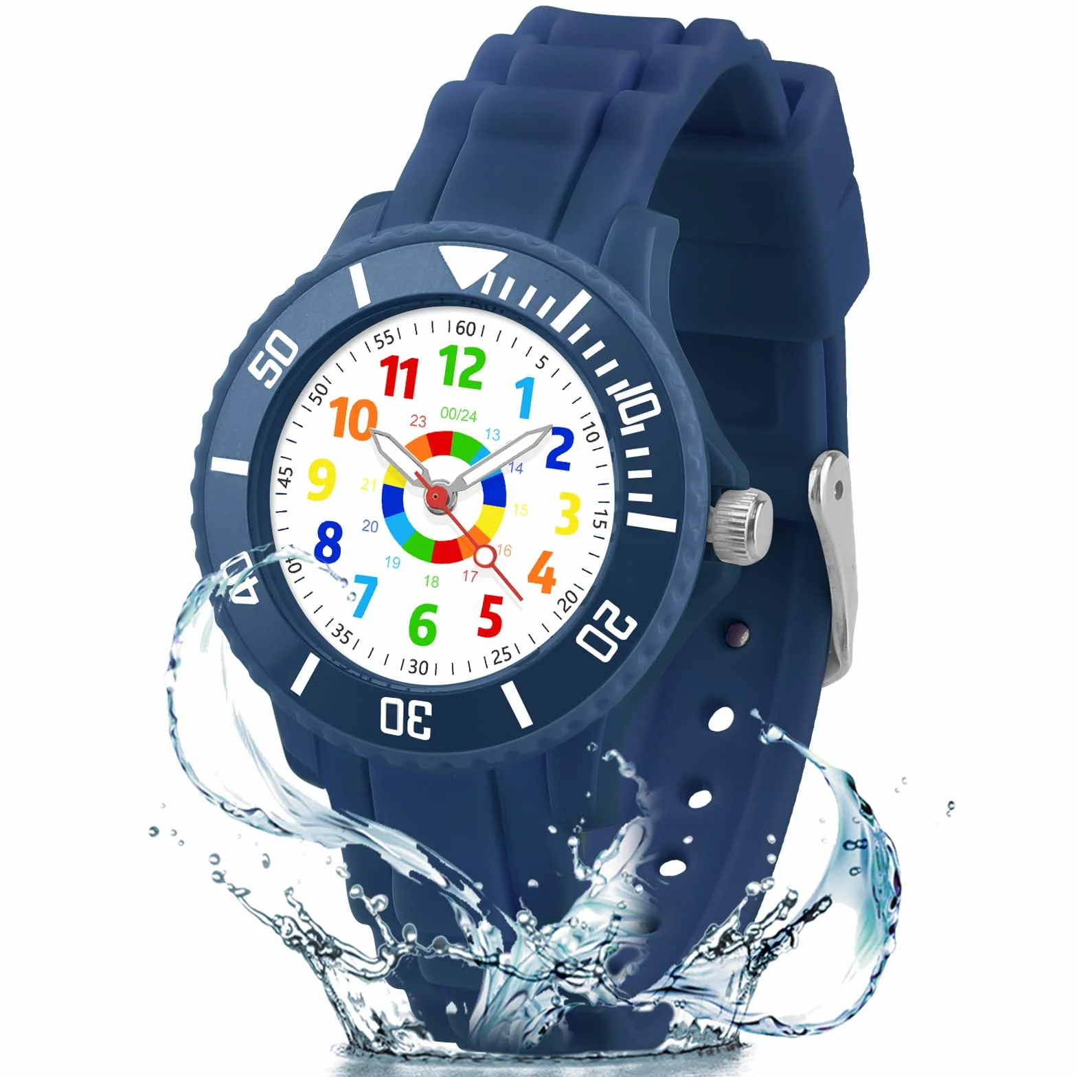 DTKID Kinderuhr Junge Mädchen,Lern Armbanduhr Kinder Mit Drehbarem Lünettenring,3ATM Wasserdicht,Kinder Uhren Analog Für 5-15 Jahre