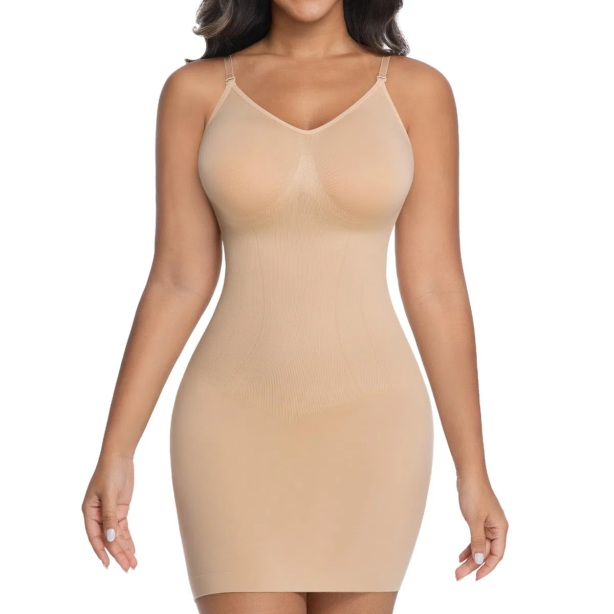 ONEW Bauchweg Shapewear Miederkleid Damen Nahtlose Unterkleid Taillenforme Formkleid Tummy Control Shaping Full Slip Beige XL