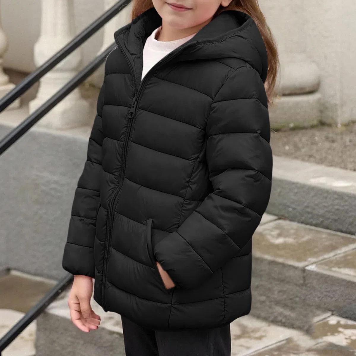 Winterjacke Mädchen Leichte Steppjacke Warme Daunenjacken mit Kapuze Wintermantel Kinder Winter Puffer Jacke Dick Steppmantel Basic Kinderjacken Outdoor Mantel Daunenmantel Parka 4-12 Jahre