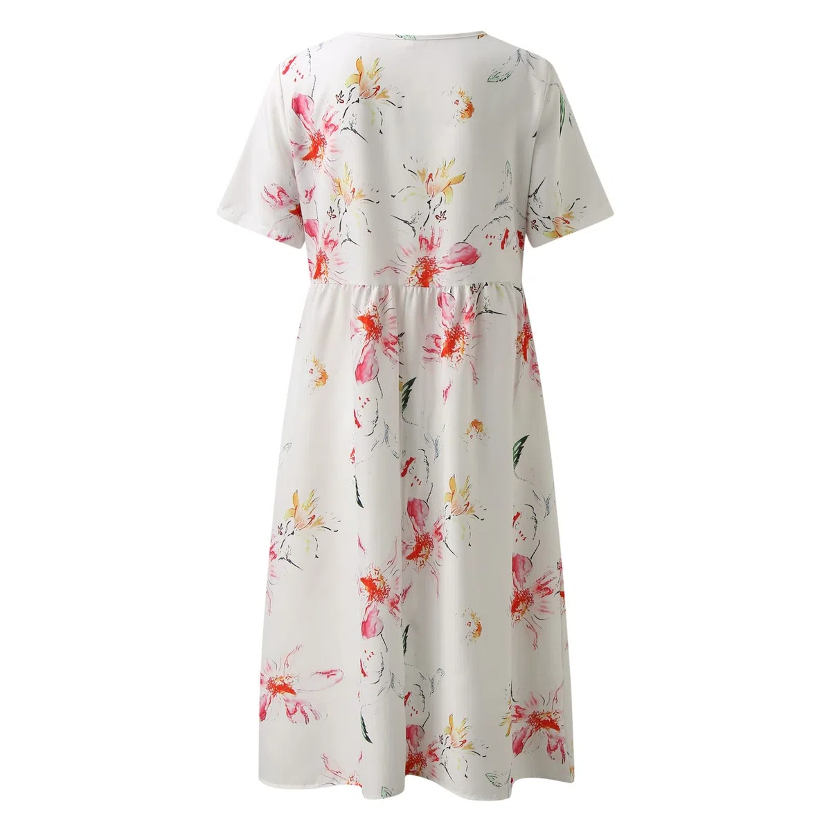 DeaAmyGline Sommerkleid Damen Lang Strandkleid Sommer Boho Kleid Elegant Rundhals Maxikleid Kurzarm Blumen Drucken Tunika Swing Lange Kleider Blusenkleid Partykleid Freizeitkleid
