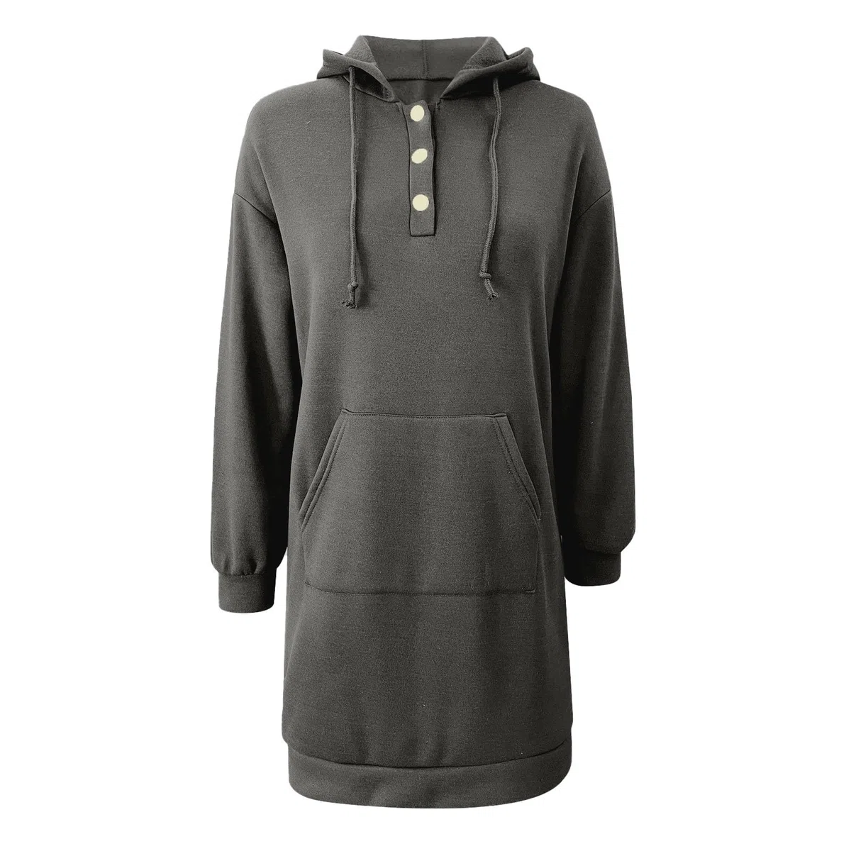 Sweatkleid Damen Große Größen Kapuzenpulloverkleid mit Kapuze Longpullover Einfarbig Hoodie Kleid Langarm Tunikakleid mit Knopfleiste Herbstkleid Elegant Pulloverkleid Winterkleid