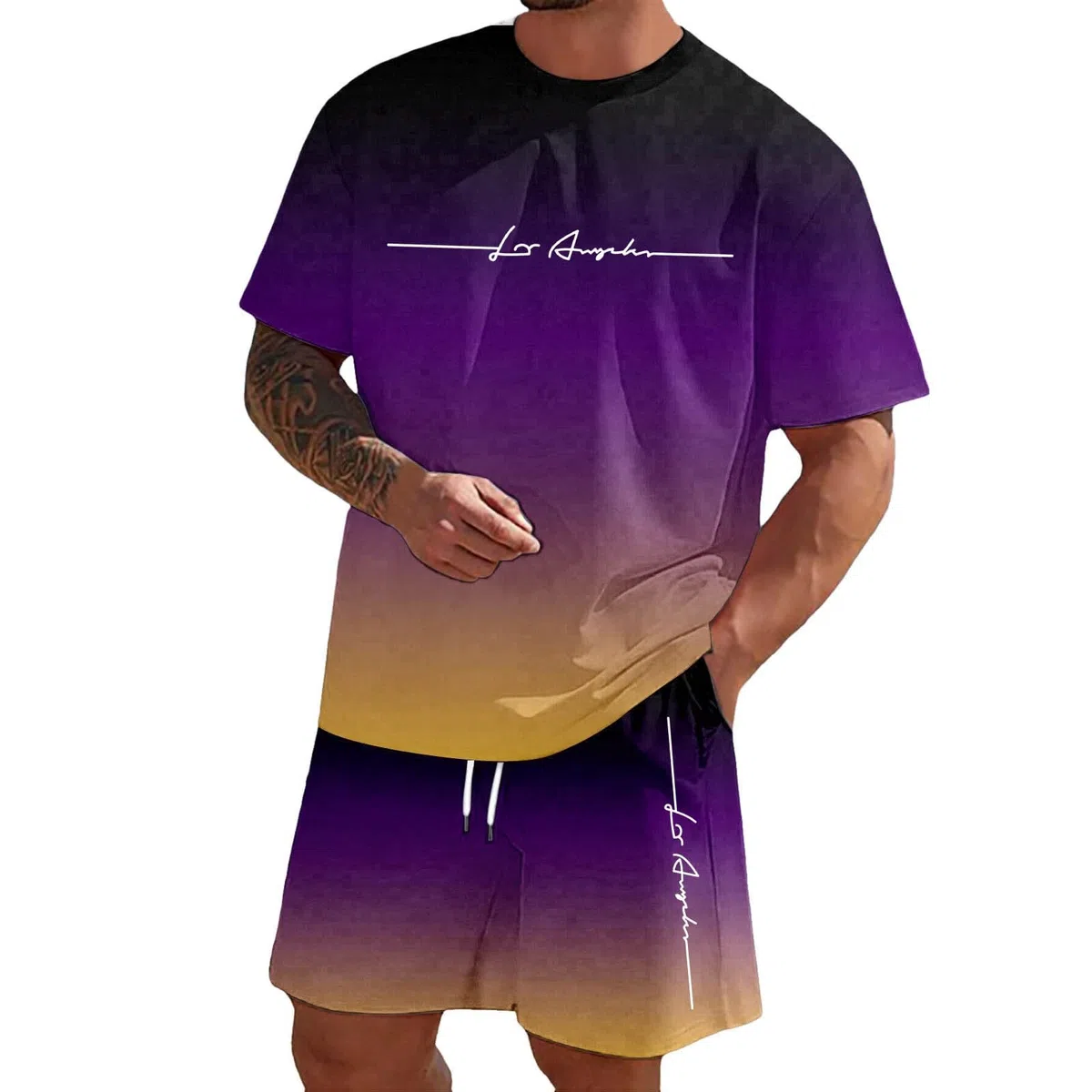 Sommer Outfit Herren Strand, Trainingsanzug Baggy Jogginganzug mit Aufdruck Zweiteiliges Freizeit Sportanzug Komfort Lässig 2 Teiliges Kurze Hose Und T-Shirt Set Bequeme Freizeitanzug Männer, XXS-6XL