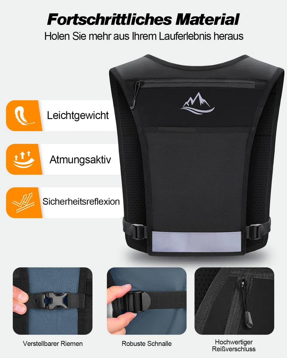 ISEYOU Ultraleicht Laufweste, Reflektierender Trinkrucksack für Damen und Herren, Trail Rucksack Trinkweste, Verstellbarer Running Vest Fahrradrucksack für Läufe, Jogging, Radfahren, Marathons