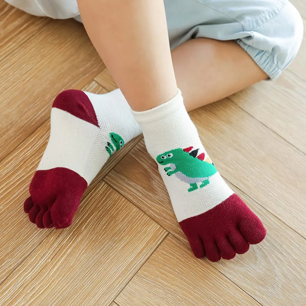 Kinder Fünf Finger Baumwolle Socken Cartoon Tier Atmungsaktive Zehensocken für Jungen Mädchen 1-9 Jahre alt, 5 Paar