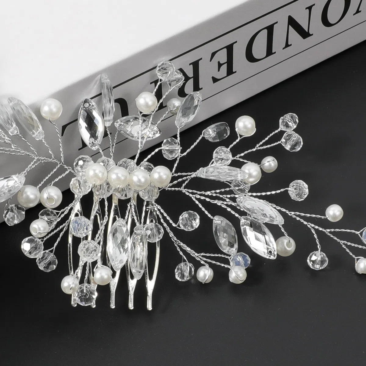 Haarkamm Hochzeit und 8 Stück Haarspange Perlen, Braut Haarschmuck Hochzeit Silber, Kristall Haarschmuck Blumen, Brautschmuck Haare, Haarnadeln Hochzeit