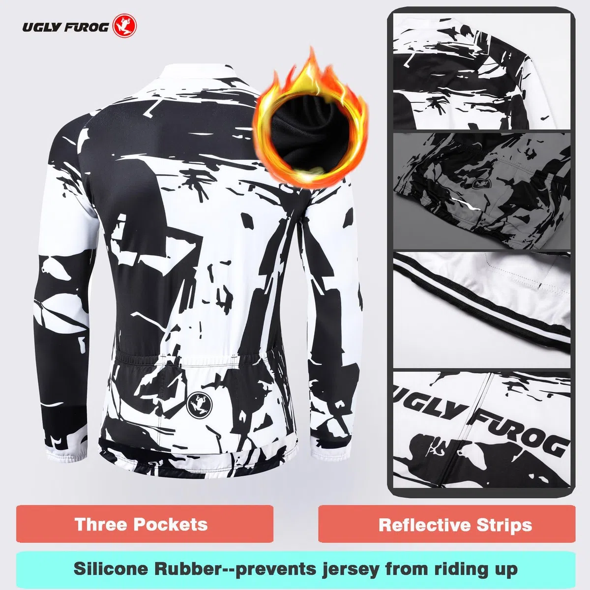 UGLY FROG FBAFu Set Langarm Herren Thermische Fleece Winter Fahrradbekleidung Radsportanzüge Fahrradtrikot mit Thermofleecefutter Fahrradhose mit Sitzpolster + 9D Gel für Radfahren MTB Outdoor