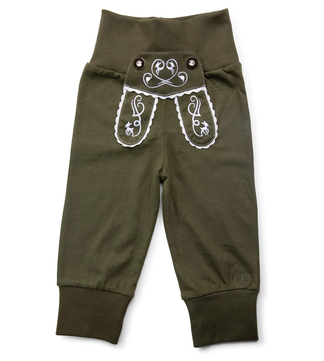 Schöneberger Trachten Couture Baby Stoffhose im Lederhosen Design – Babyhose mit elastischem Bund – Mädchen & Jungen Pumphose Kinderhose REH