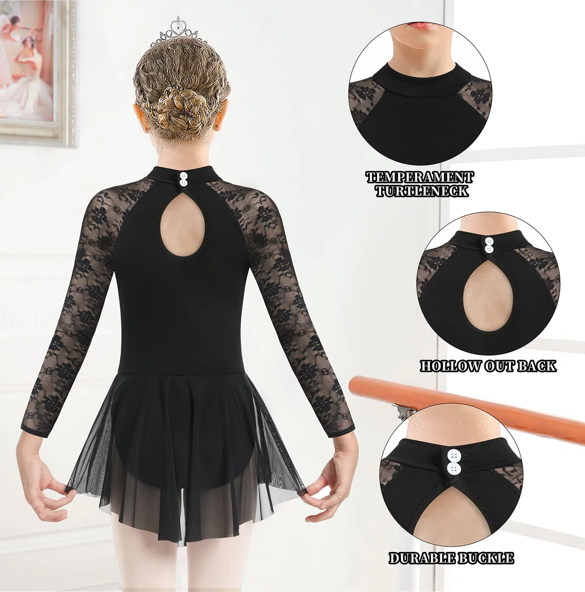 Ballettanzug Mädchen Spitze Ärmellos Tanz Trikot für Ballett Langärmelig Turnanzug Tanz-Body aus Baumwolle Kinder Little Girls Gymnastik Trikot Dancewear