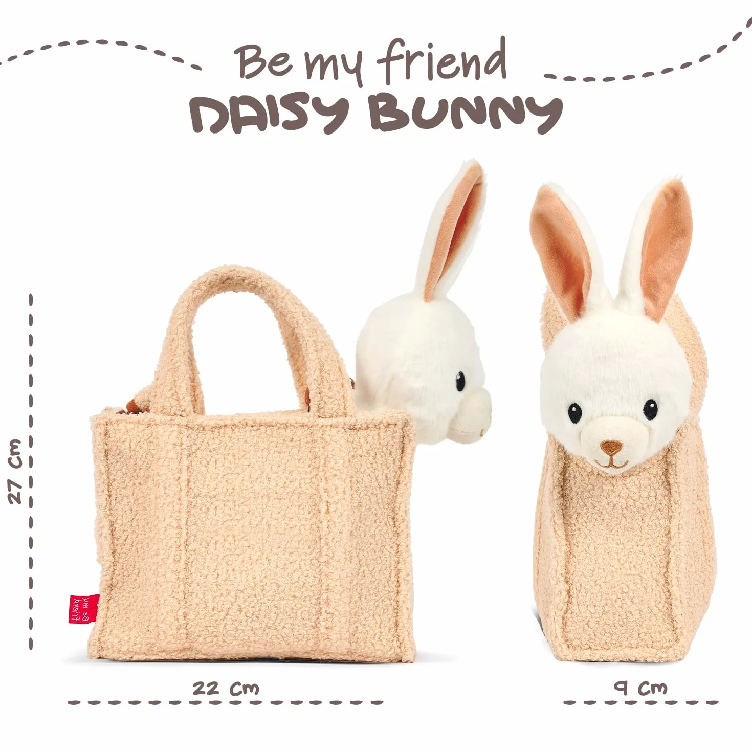 PERLETTI Kuscheltier Handtasche für Kleine Mädchen 3 4 5 6 Jahre - Weiche Kindertasche mit Abnehmbarem Pluschspielzeug für Kindergarten - Flauschig Plüschtier Plüsch 27x22x9 cm