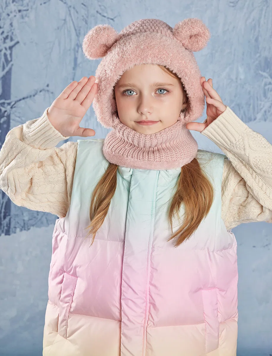 SEAUR Schlupfmütze Mädchen 4-10 Jahre Gefüttert Strickmütze Kinder Schalmütze Sturmhaube Wintermütze Niedlicher Bärchen Balaclava