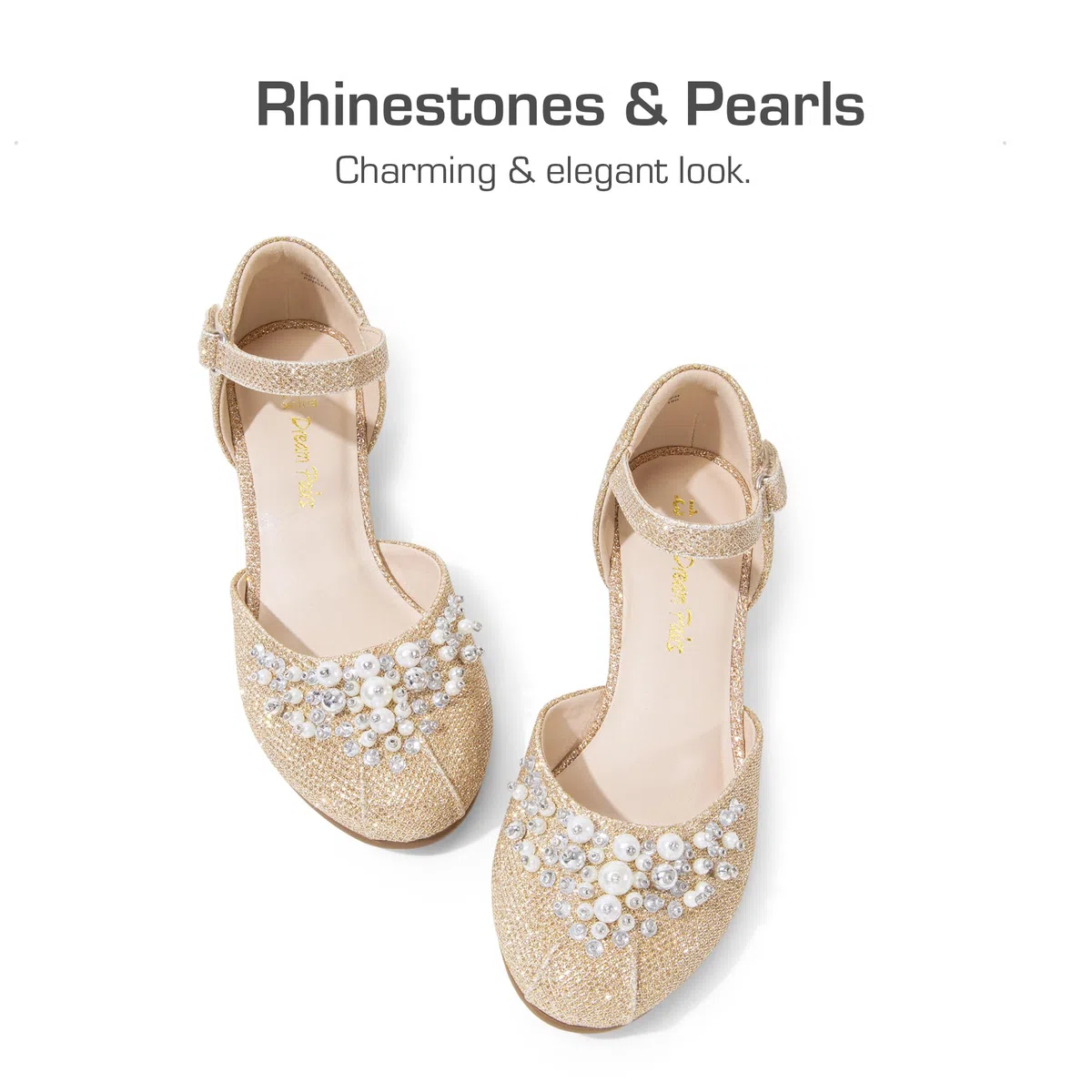 DREAM PAIRS Mädchen Prinzessin Schuhe Schulschuhe Flache Schuhe Kleiderschuhe Absätze niedrige Keilpumps mit Perlen und Strasssteinen
