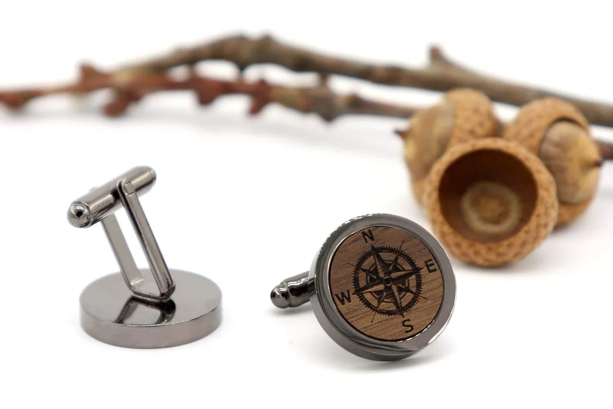 NaturSchatulle Manschettenknöpfe Herren Holz mit Gravur 1 Paar Schwarze Manschettenknopf Rund Hochzeit Anzug Männer Cufflinks for Men