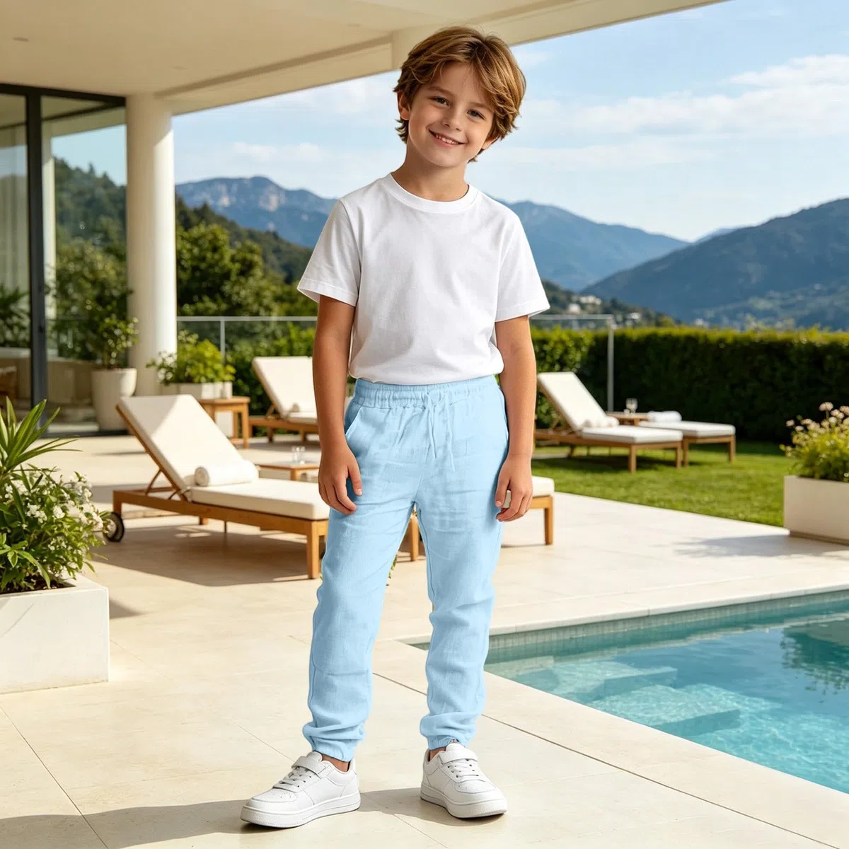Leinenhose Jungen Musselin Hose Kinder Baumwolle Leinen Hosen mit Elastischem Bund Jogginghose Leicht Lockere Sommerhose Einfarbig Atmungsaktiv Strandhose Freizeithose Haremshose Outdoorhose