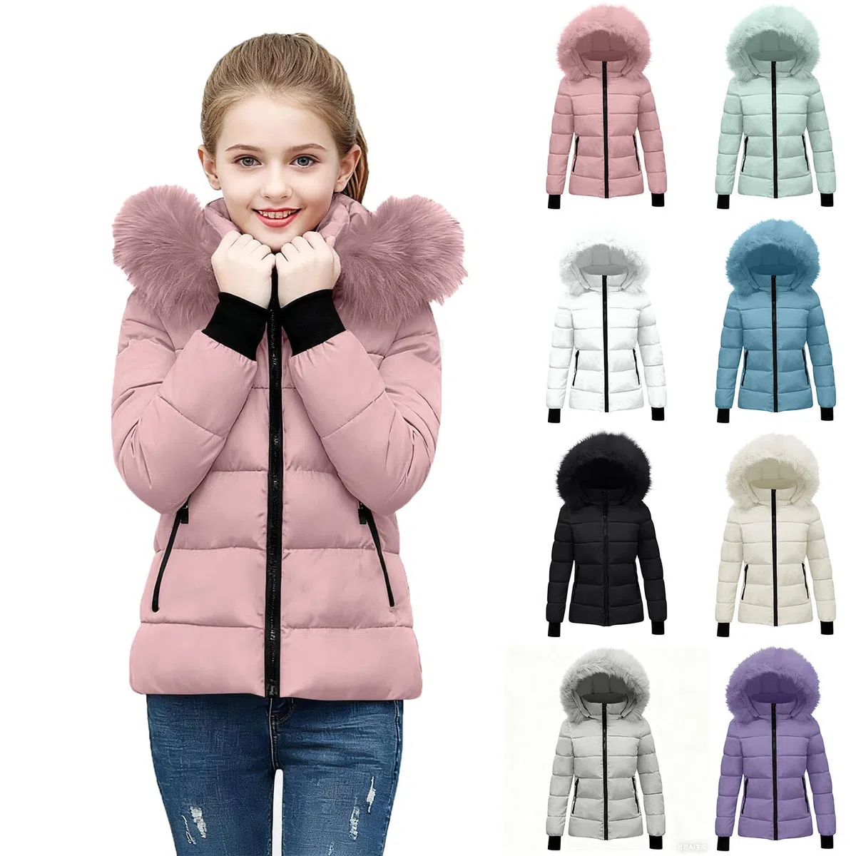 EMATOP Lang Winterjacke Mädchen Kinder Warm Wintermantel Outdoor Sport Steppjacke mit Kapuze Mantel Lässiger Einfarbig Pufferjacke Baumwolle Winddicht Daunenjacke Zipper Bequem Outdoorjacke