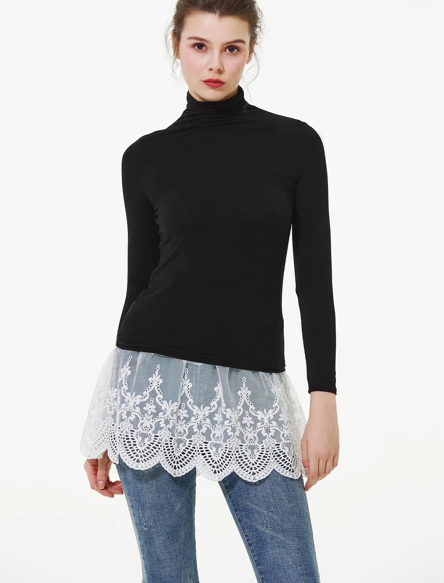BEAUTELICATE Damen Blusenrock Verlängerung Baumwolle Hemdverlängerung Blusenverlängerung Grosse Grösse mit Spitze für Legging Pullover Mini Unterrock Hemdrock für Layering Top S-3XL
