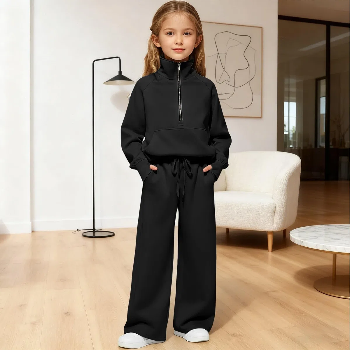 Generisch Jogginganzug Mädchen Jungen Zweiteiliger Trainingsanzug Kinder Unisex mit Kordelzug Hoodie Jogginghose Outfit Einfarbige Warme Sportbekleidung Sportanzug Sets Schule Bekleidungssets