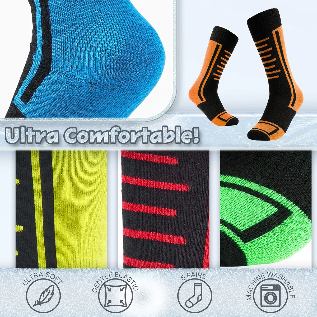 CityComfort Skisocken Set Kinder Wintersocken Snowboard Warme Thermo Funktionssocken Wintersport 5er oder 2er Pack 3-9 Jahren