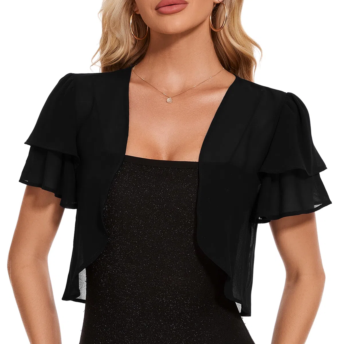 Damen Chiffon Bolero Elegant Festlich Bolerojacke Kurze Ärmel Cardigan Sommer Strickjacke Leichte Schulterjacke Shrug