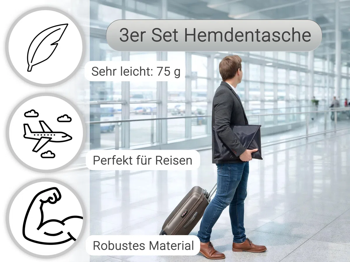 ZOLLNER 3er Set Hemdentaschen in 41x30 cm - für faltenfreie Kleidung - wasserabweisend - Polyester - leichtes Gewicht