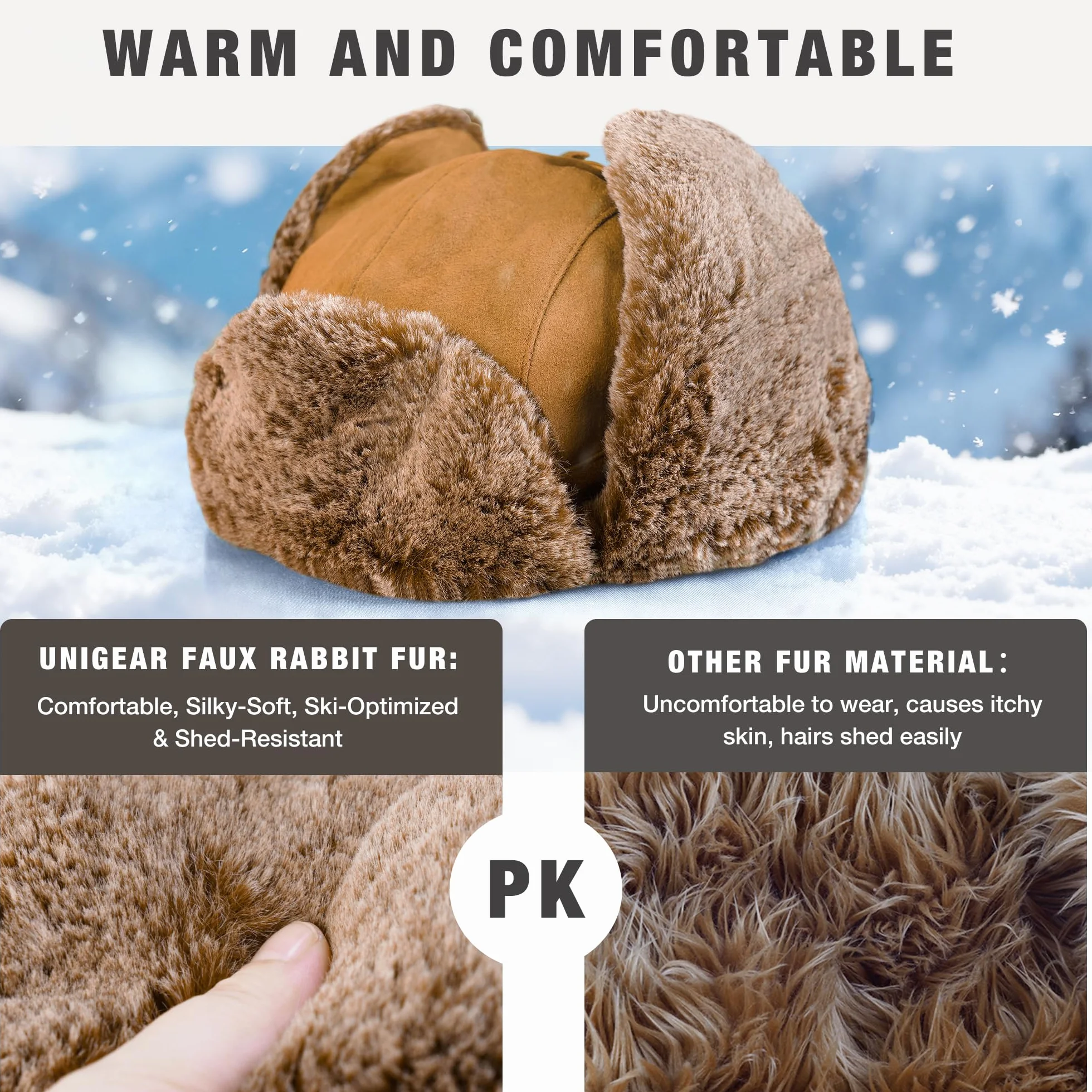 Unigear Wintermütze mit Ohrenklappen, Unisex Warme Schneedichte Fliegermütze Kunstfellmütze mit Winddichte Abnehmbarer Gesichtsmaske für Skifahren, Schlittschuhlaufen und andere Outdoor-Aktivitäten