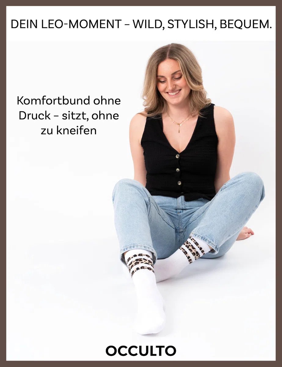 Occulto Damen Leoparden Muster Tennis Socken 6er Pack (Modell: Nala)