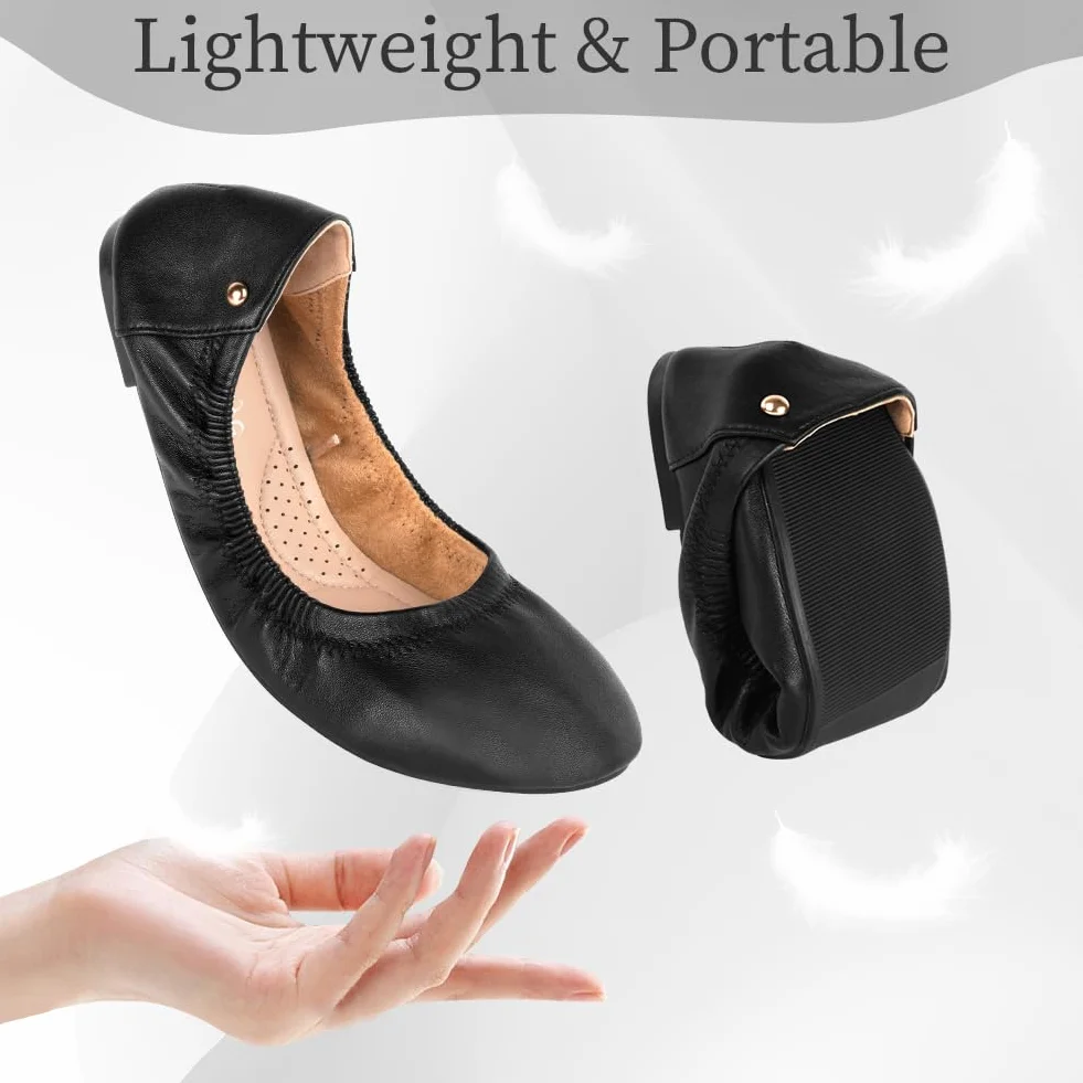 OFFCUP Damen Ballerina Leder, Damen Klassische Ballerinas Flach | Ballerinas Runde Zehe, Freizeit Tanzschuhe Ballerinas Damen Flats Schuhe Weich Leicht Bequem, Gr.38-41