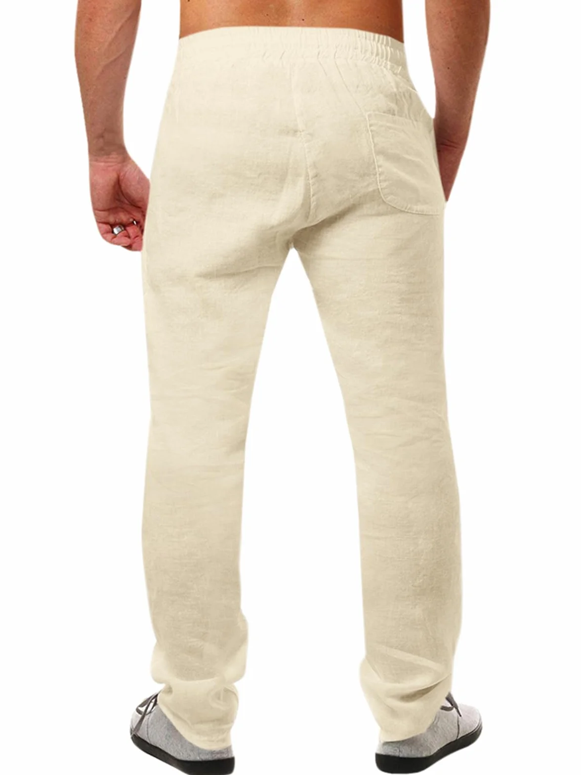 Runcati Herren Leinenhose Einfarbiges Lang Leicht Sommerhose Loose Fit Freizeithose mit Kordelzug für Urlaub Strand Alltag