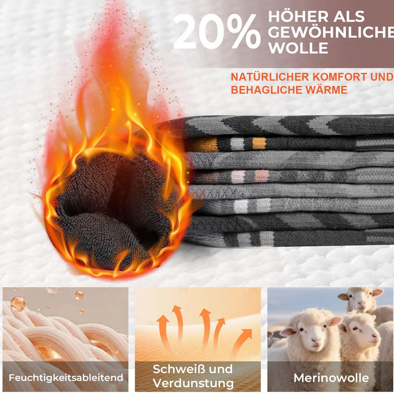 Rahhint Skisocken aus Merinowolle Thermosocken Wintersocken Warme Dicke Kniestrümpfe Kompressions Snowboardsocken, Kniehohe,für Herren und Damen, Größe 35-51，2 Paar